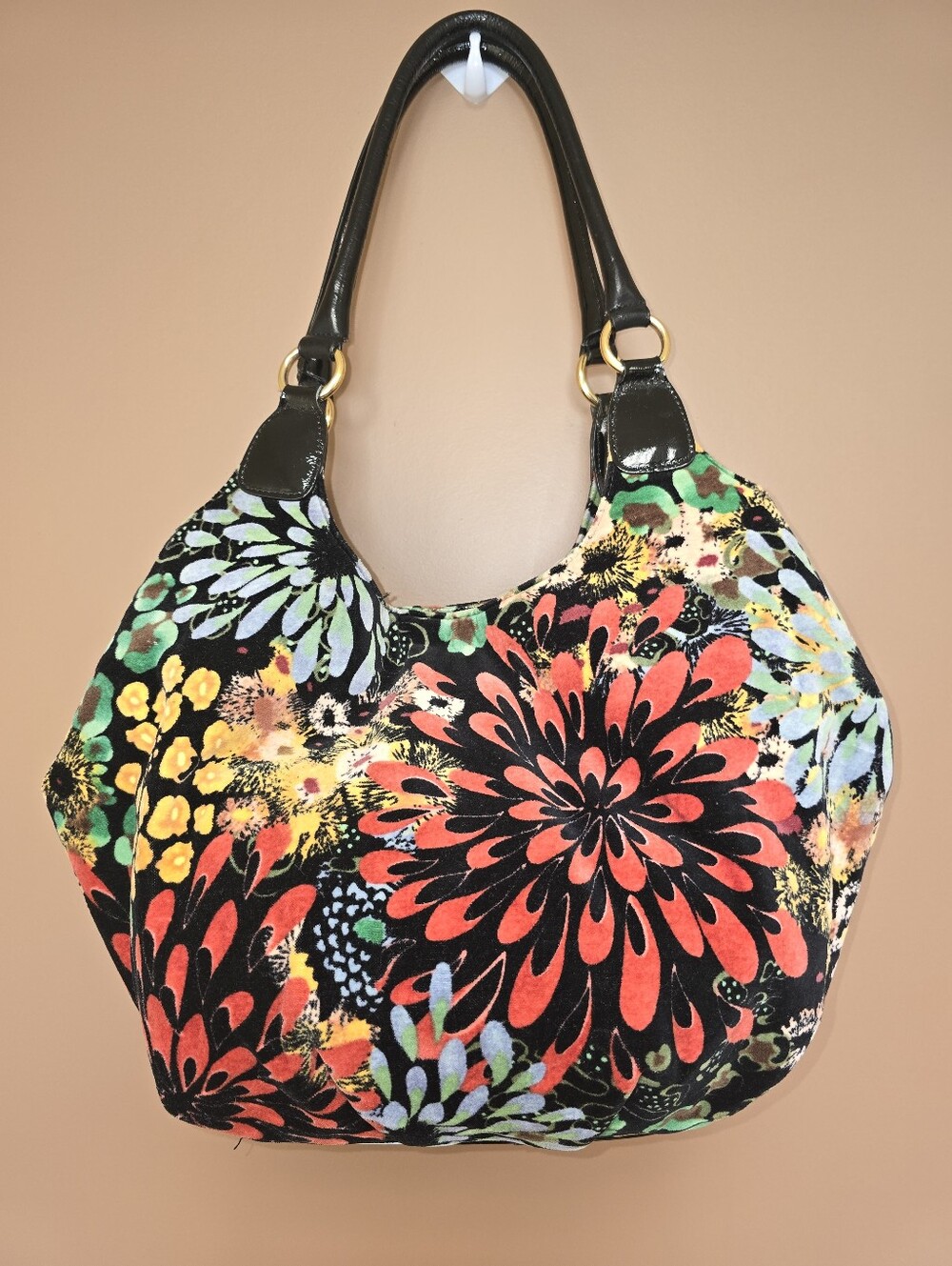 Talbots Floral Velvet Hobo Bag Black Gold Hardware